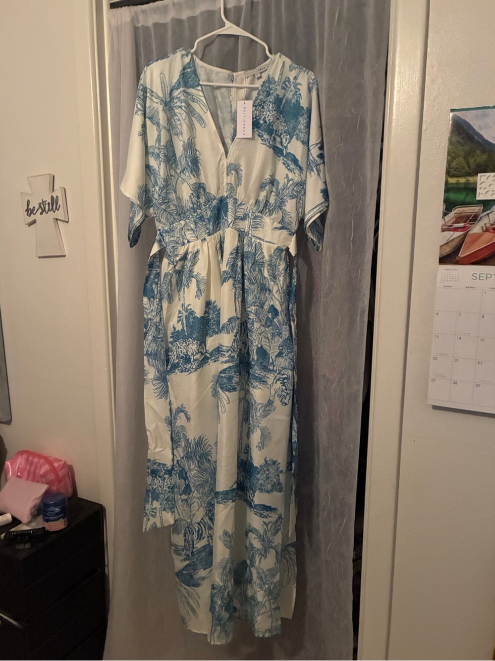 Baltic Born Cream Maxi Dress with Blue Floral Print